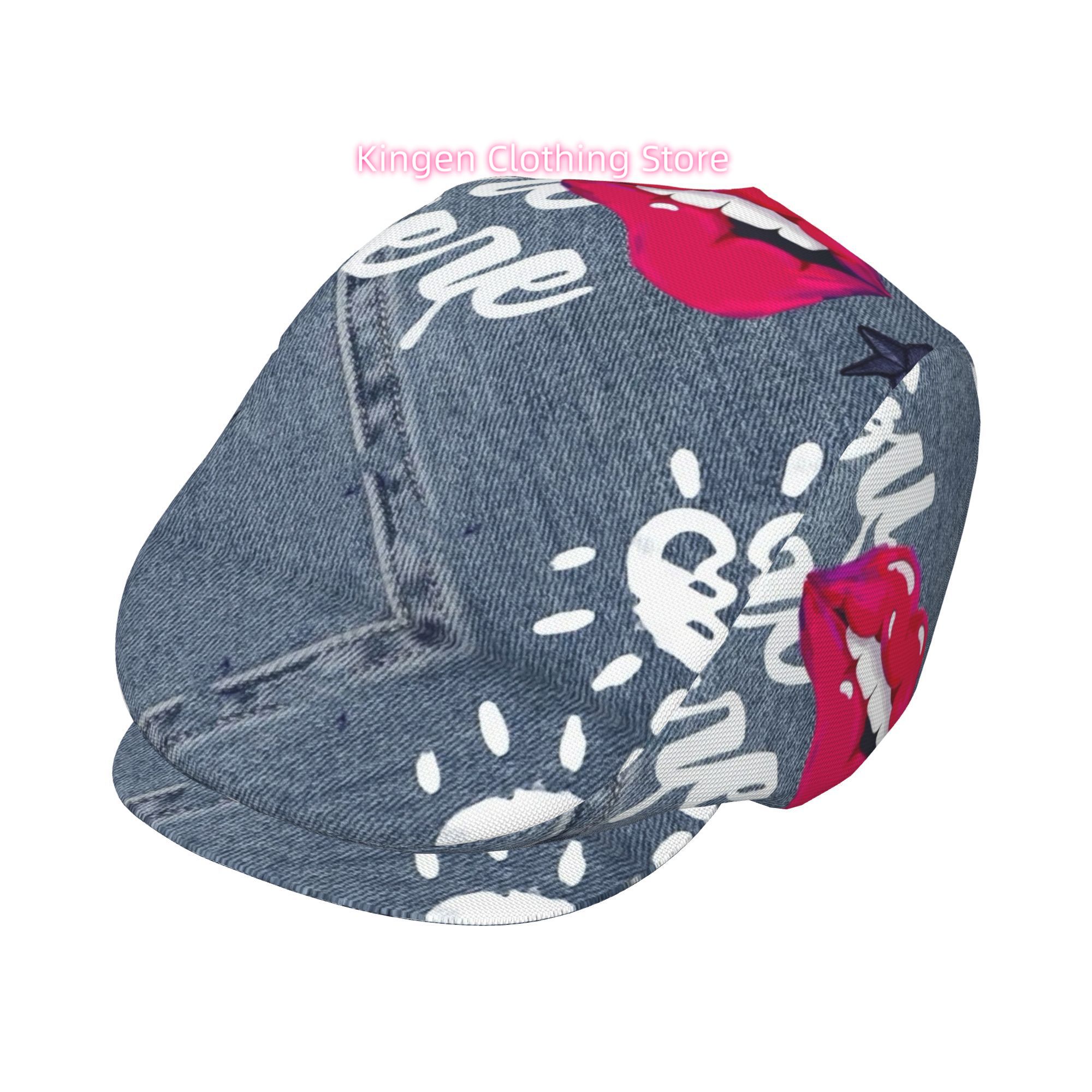 Newsboy Cap Ivy - 1pc Red Lips on All-over Printed