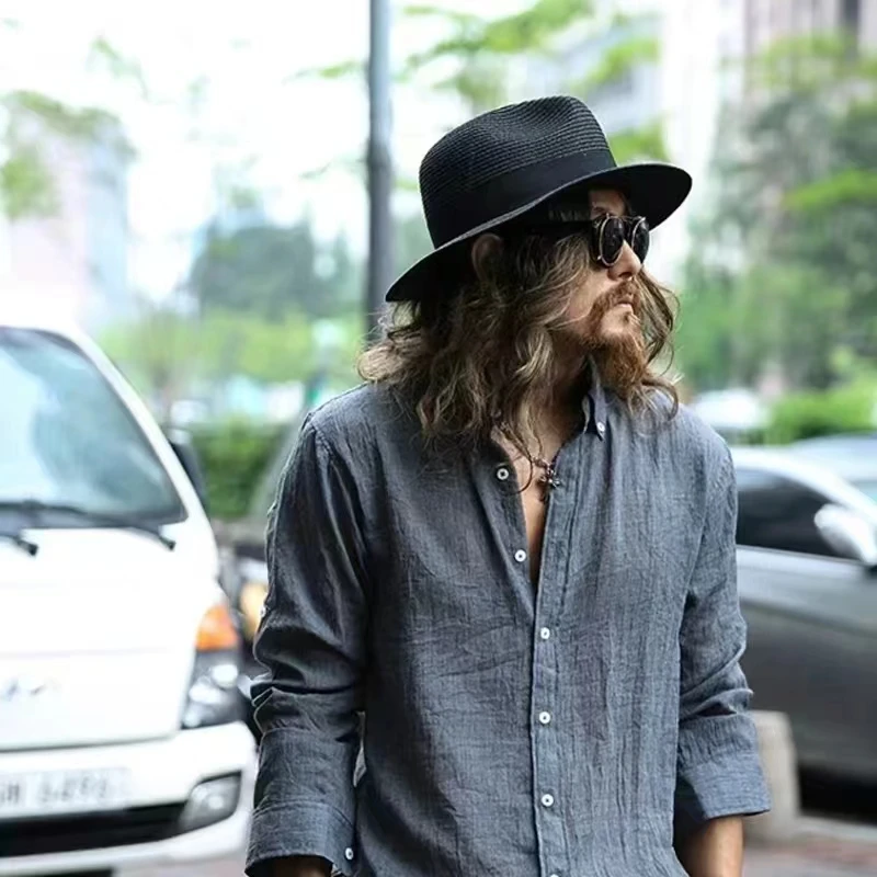 Fedora Hat Wool - 60cm Summer fedora Short Brim Straw