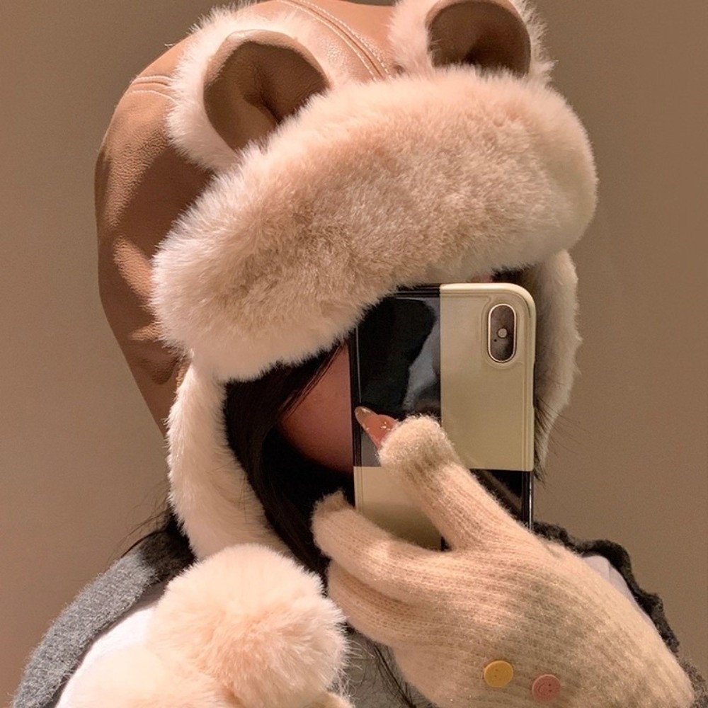 Cozy Faux Leather Bear Ear Tra - Winter Trapper Hat review and price